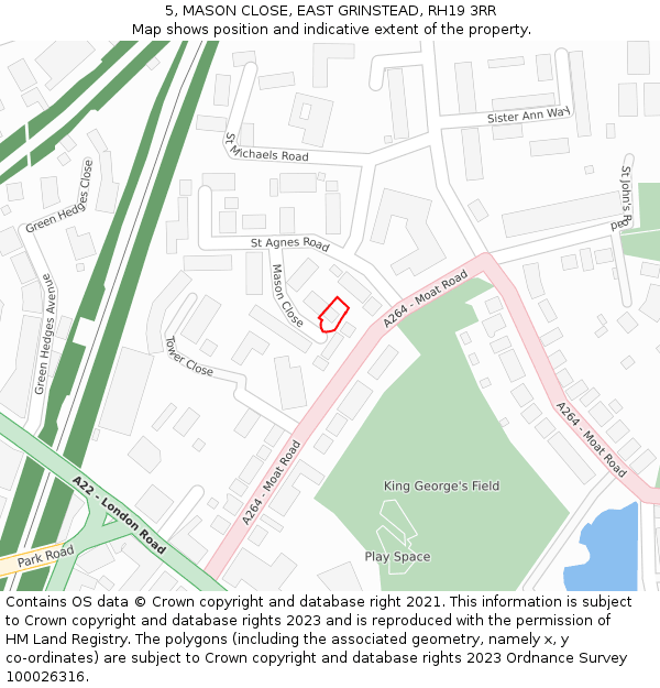 5, MASON CLOSE, EAST GRINSTEAD, RH19 3RR: Location map and indicative extent of plot