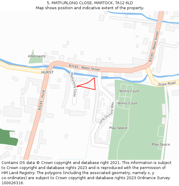 5, MATFURLONG CLOSE, MARTOCK, TA12 6LD: Location map and indicative extent of plot