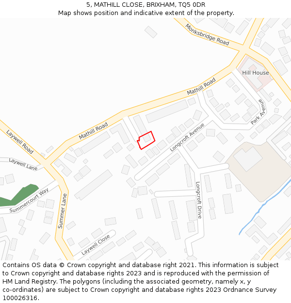 5, MATHILL CLOSE, BRIXHAM, TQ5 0DR: Location map and indicative extent of plot