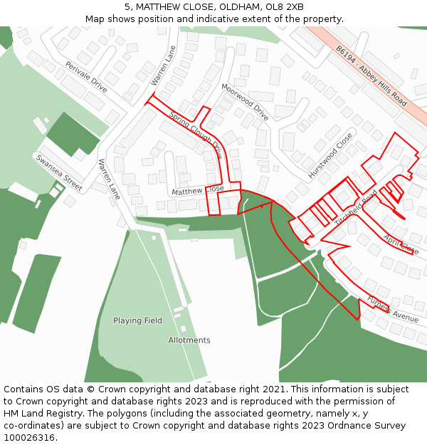 5, MATTHEW CLOSE, OLDHAM, OL8 2XB: Location map and indicative extent of plot