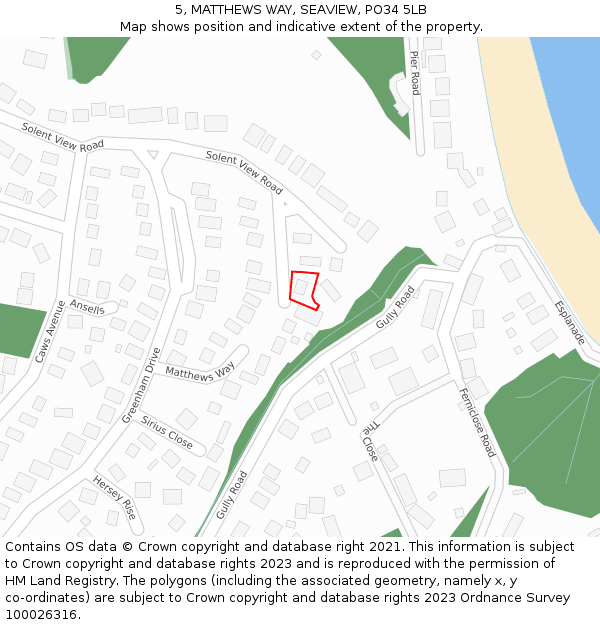 5, MATTHEWS WAY, SEAVIEW, PO34 5LB: Location map and indicative extent of plot