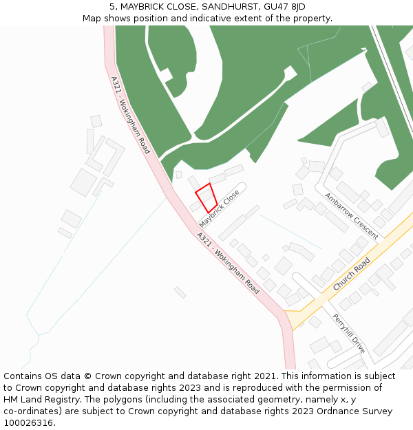 5, MAYBRICK CLOSE, SANDHURST, GU47 8JD: Location map and indicative extent of plot