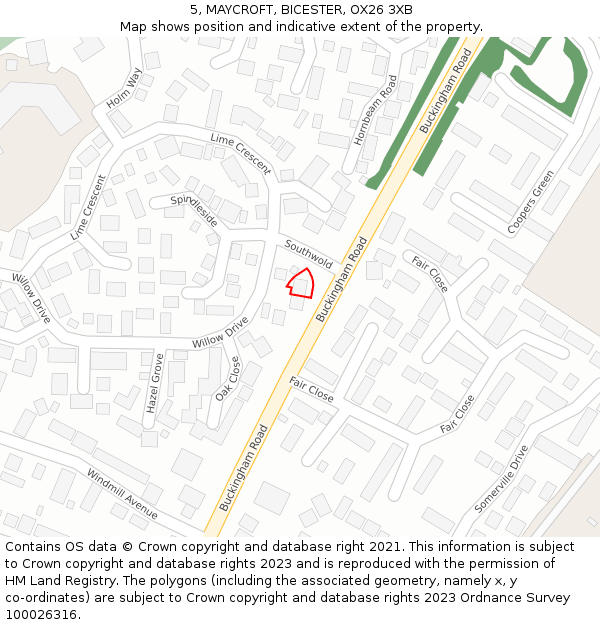 5, MAYCROFT, BICESTER, OX26 3XB: Location map and indicative extent of plot