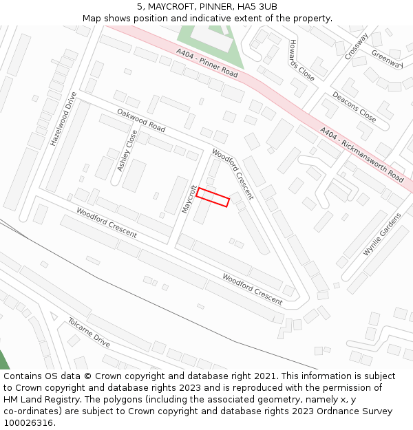 5, MAYCROFT, PINNER, HA5 3UB: Location map and indicative extent of plot