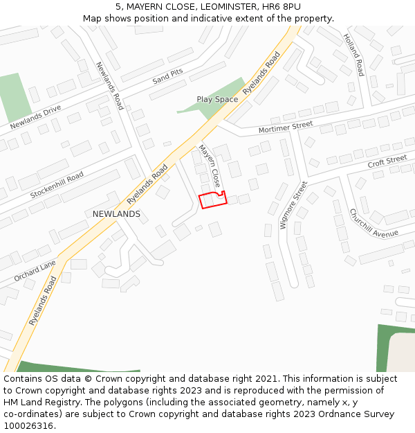 5, MAYERN CLOSE, LEOMINSTER, HR6 8PU: Location map and indicative extent of plot