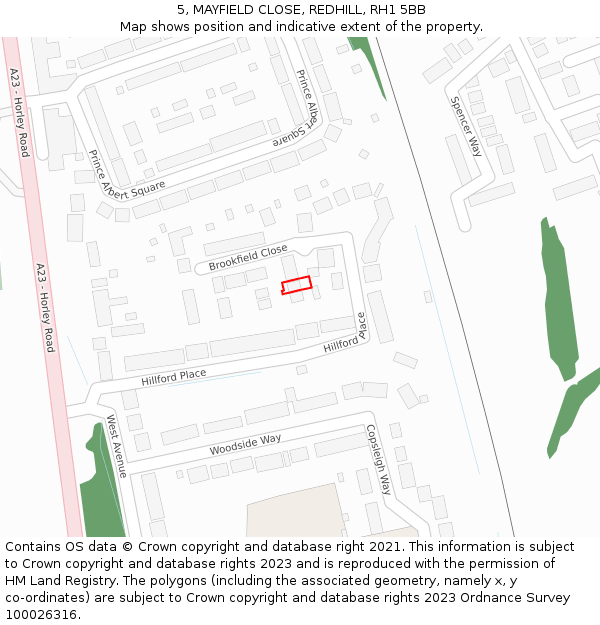 5, MAYFIELD CLOSE, REDHILL, RH1 5BB: Location map and indicative extent of plot