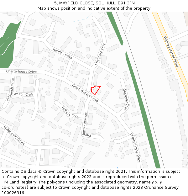 5, MAYFIELD CLOSE, SOLIHULL, B91 3FN: Location map and indicative extent of plot