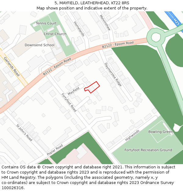 5, MAYFIELD, LEATHERHEAD, KT22 8RS: Location map and indicative extent of plot