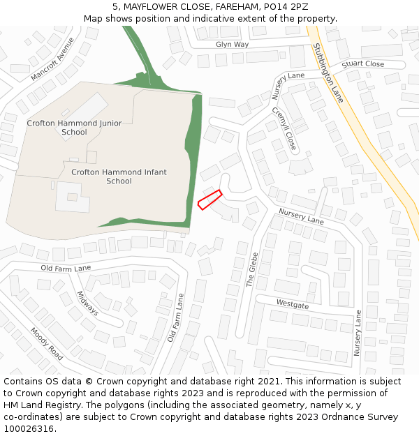 5, MAYFLOWER CLOSE, FAREHAM, PO14 2PZ: Location map and indicative extent of plot