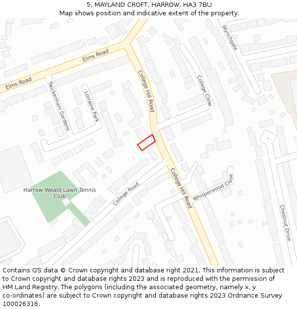 5, MAYLAND CROFT, HARROW, HA3 7BU: Location map and indicative extent of plot