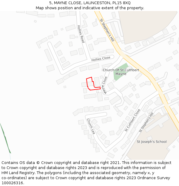 5, MAYNE CLOSE, LAUNCESTON, PL15 8XQ: Location map and indicative extent of plot