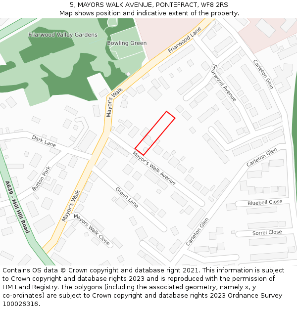 5, MAYORS WALK AVENUE, PONTEFRACT, WF8 2RS: Location map and indicative extent of plot