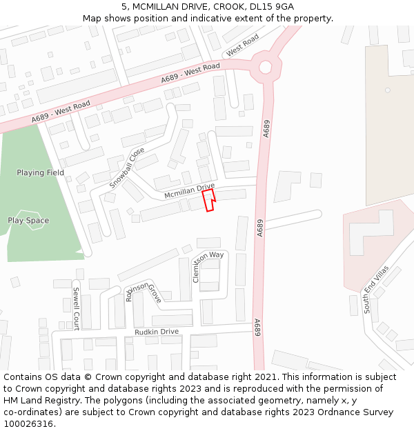 5, MCMILLAN DRIVE, CROOK, DL15 9GA: Location map and indicative extent of plot