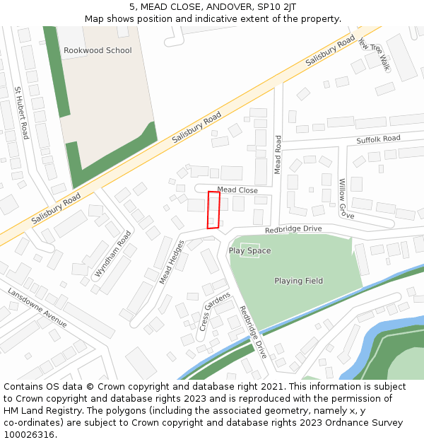 5, MEAD CLOSE, ANDOVER, SP10 2JT: Location map and indicative extent of plot