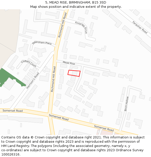 5, MEAD RISE, BIRMINGHAM, B15 3SD: Location map and indicative extent of plot