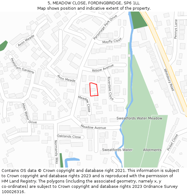 5, MEADOW CLOSE, FORDINGBRIDGE, SP6 1LL: Location map and indicative extent of plot