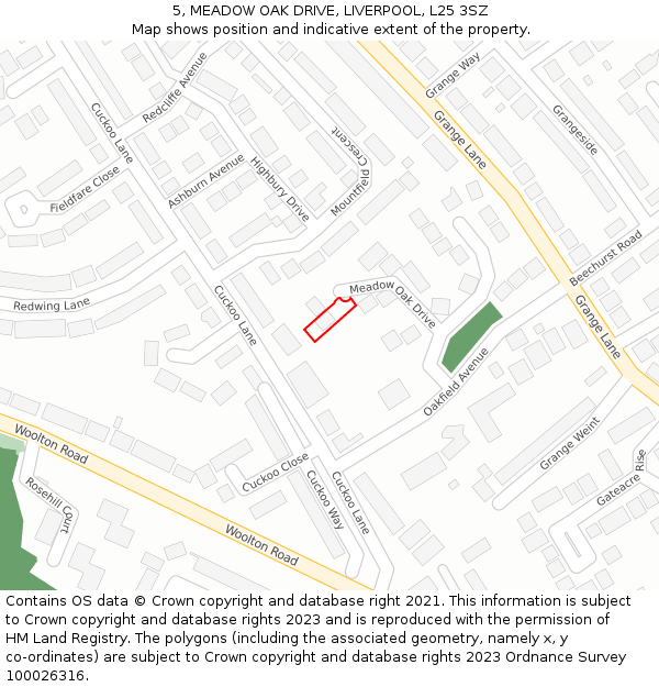 5, MEADOW OAK DRIVE, LIVERPOOL, L25 3SZ: Location map and indicative extent of plot