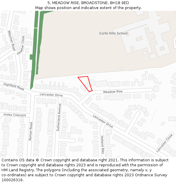 5, MEADOW RISE, BROADSTONE, BH18 9ED: Location map and indicative extent of plot