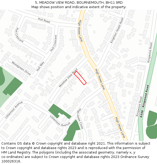 5, MEADOW VIEW ROAD, BOURNEMOUTH, BH11 9RD: Location map and indicative extent of plot