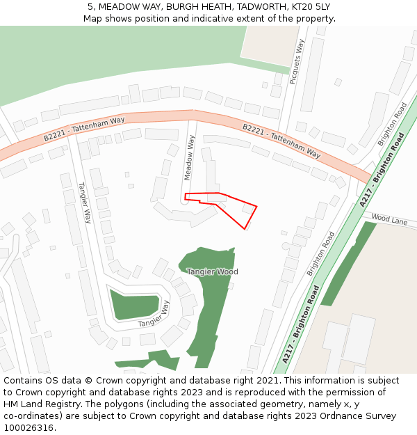 5, MEADOW WAY, BURGH HEATH, TADWORTH, KT20 5LY: Location map and indicative extent of plot