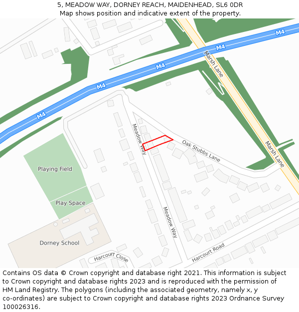 5, MEADOW WAY, DORNEY REACH, MAIDENHEAD, SL6 0DR: Location map and indicative extent of plot