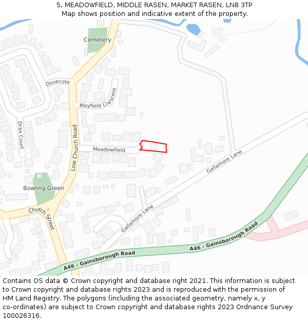 5, MEADOWFIELD, MIDDLE RASEN, MARKET RASEN, LN8 3TP: Location map and indicative extent of plot