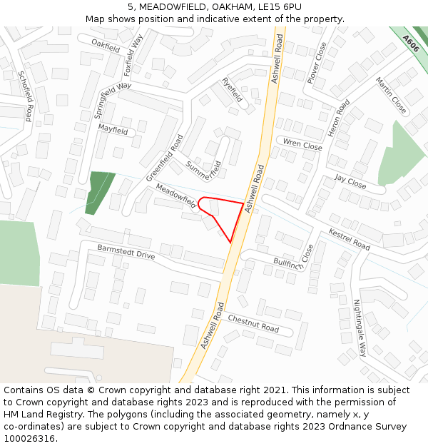 5, MEADOWFIELD, OAKHAM, LE15 6PU: Location map and indicative extent of plot