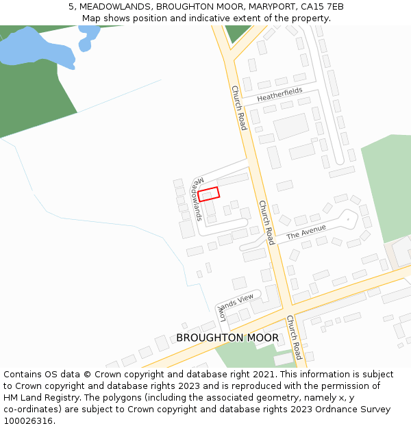 5, MEADOWLANDS, BROUGHTON MOOR, MARYPORT, CA15 7EB: Location map and indicative extent of plot