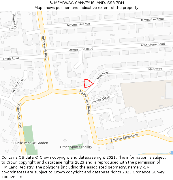 5, MEADWAY, CANVEY ISLAND, SS8 7DH: Location map and indicative extent of plot