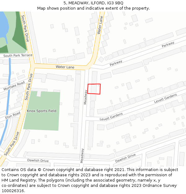 5, MEADWAY, ILFORD, IG3 9BQ: Location map and indicative extent of plot