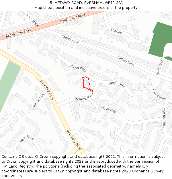 5, MEDWAY ROAD, EVESHAM, WR11 3FA: Location map and indicative extent of plot