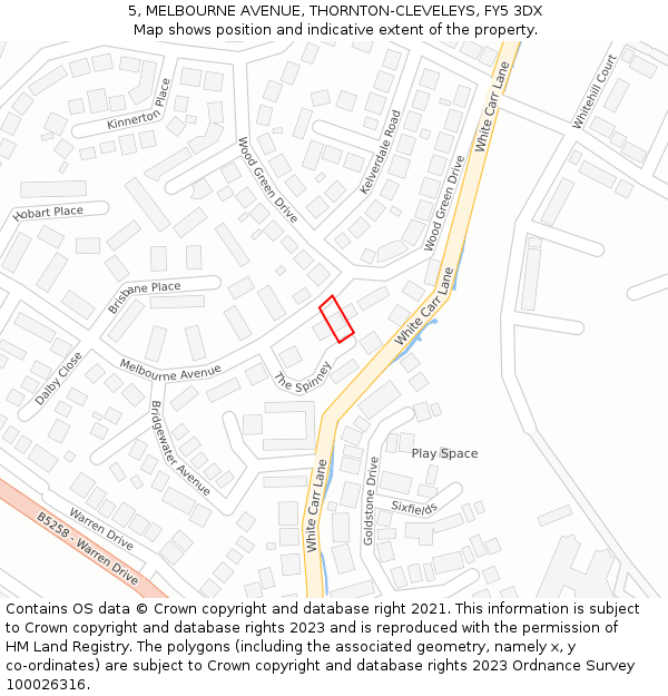 5, MELBOURNE AVENUE, THORNTON-CLEVELEYS, FY5 3DX: Location map and indicative extent of plot