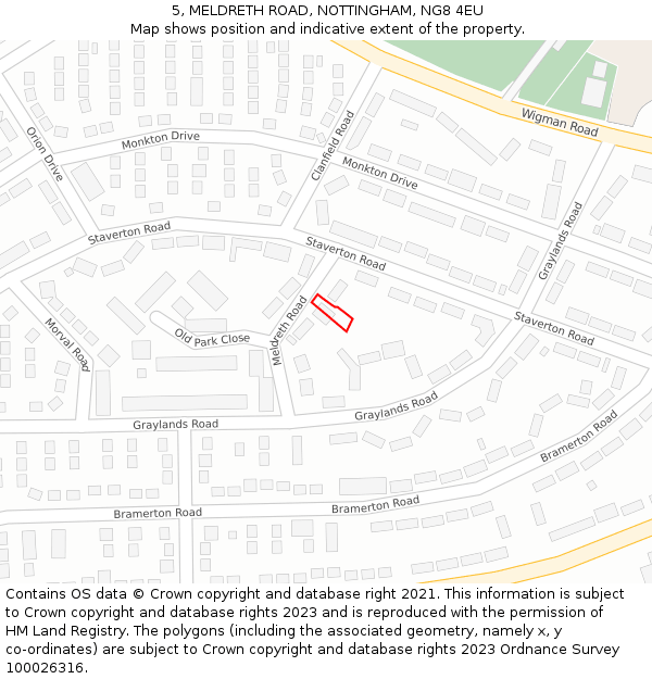 5, MELDRETH ROAD, NOTTINGHAM, NG8 4EU: Location map and indicative extent of plot