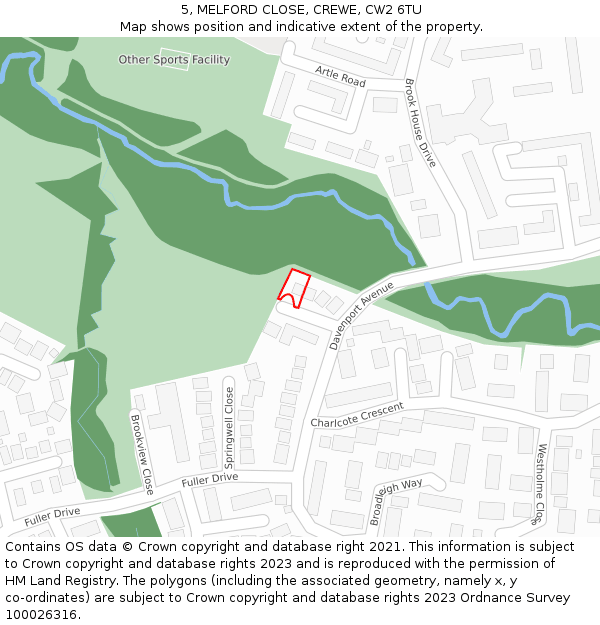 5, MELFORD CLOSE, CREWE, CW2 6TU: Location map and indicative extent of plot