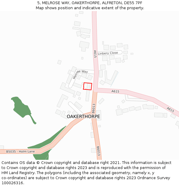 5, MELROSE WAY, OAKERTHORPE, ALFRETON, DE55 7PF: Location map and indicative extent of plot