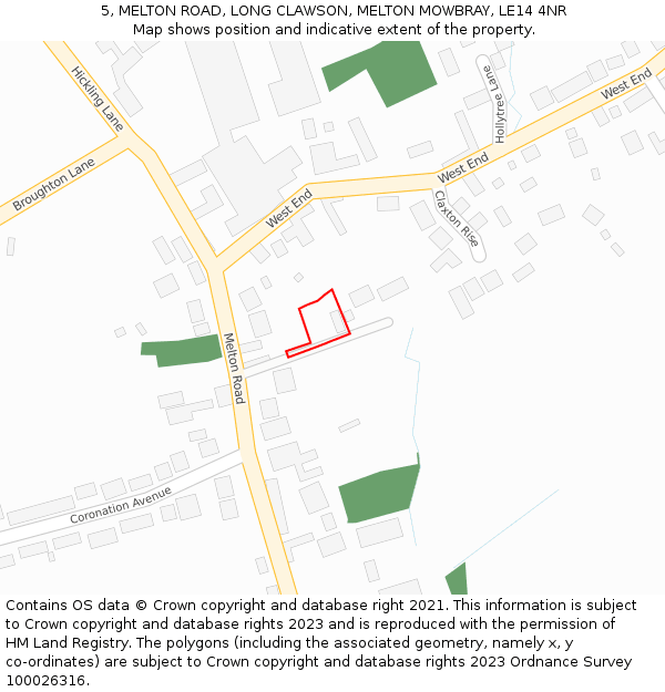 5, MELTON ROAD, LONG CLAWSON, MELTON MOWBRAY, LE14 4NR: Location map and indicative extent of plot