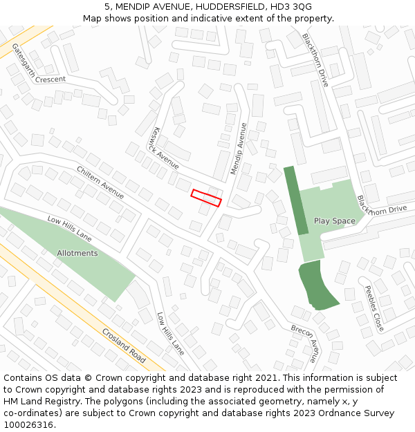 5, MENDIP AVENUE, HUDDERSFIELD, HD3 3QG: Location map and indicative extent of plot