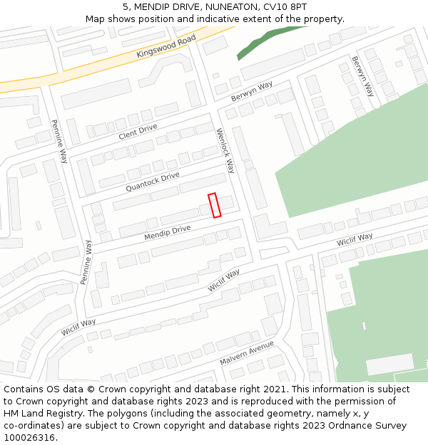 5, MENDIP DRIVE, NUNEATON, CV10 8PT: Location map and indicative extent of plot