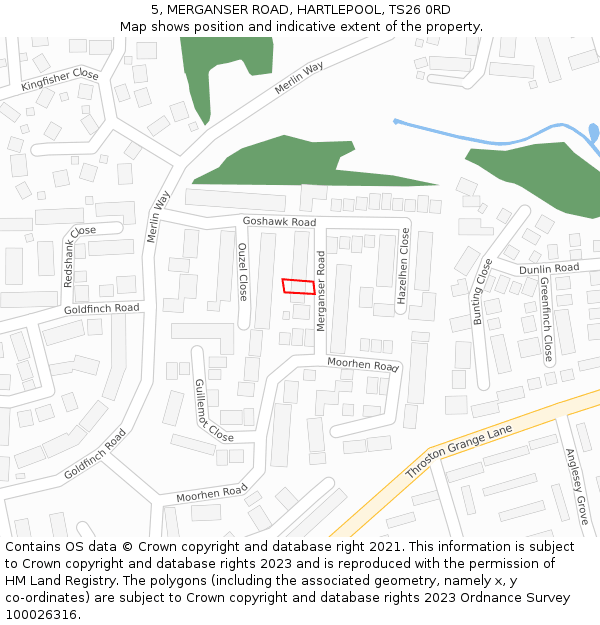 5, MERGANSER ROAD, HARTLEPOOL, TS26 0RD: Location map and indicative extent of plot