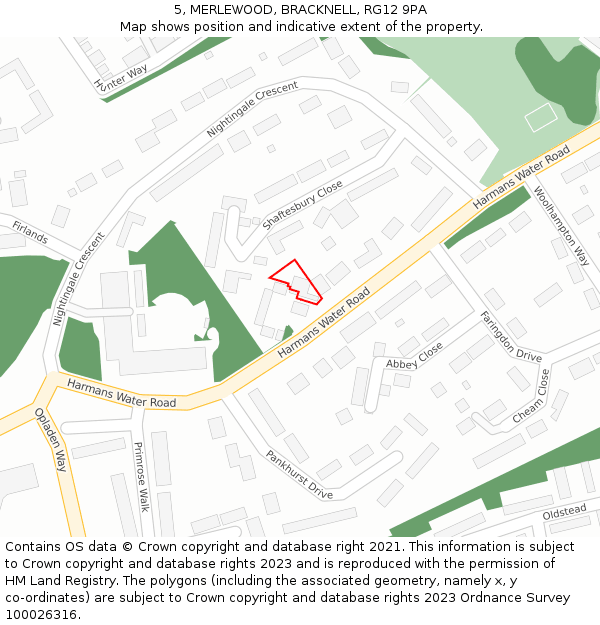 5, MERLEWOOD, BRACKNELL, RG12 9PA: Location map and indicative extent of plot