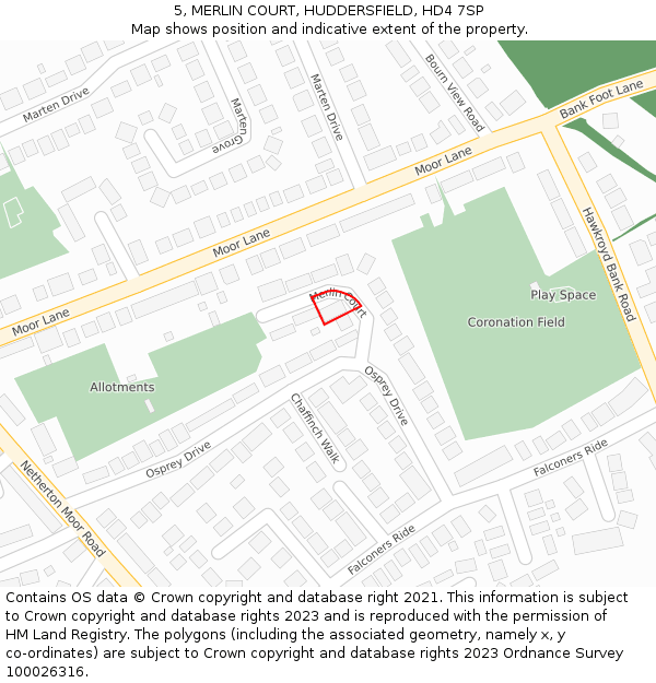 5, MERLIN COURT, HUDDERSFIELD, HD4 7SP: Location map and indicative extent of plot