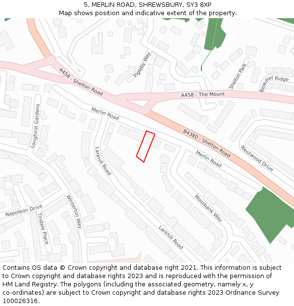 5, MERLIN ROAD, SHREWSBURY, SY3 8XP: Location map and indicative extent of plot