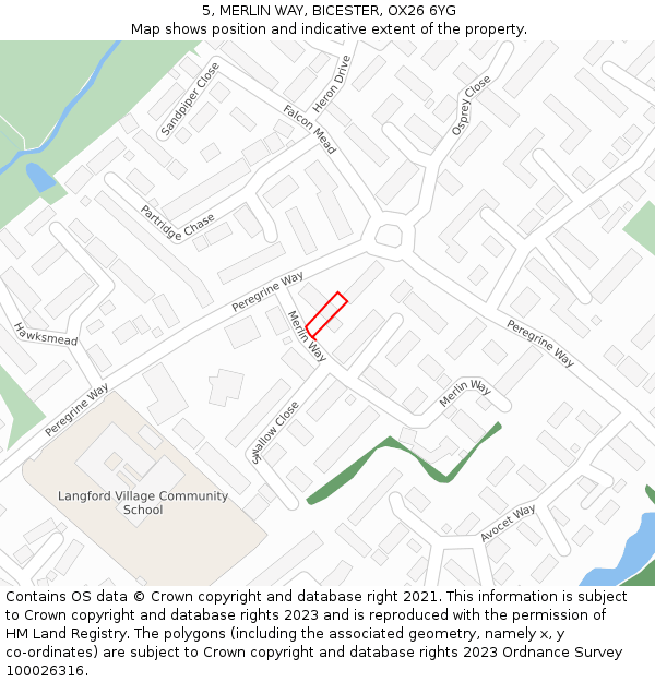 5, MERLIN WAY, BICESTER, OX26 6YG: Location map and indicative extent of plot