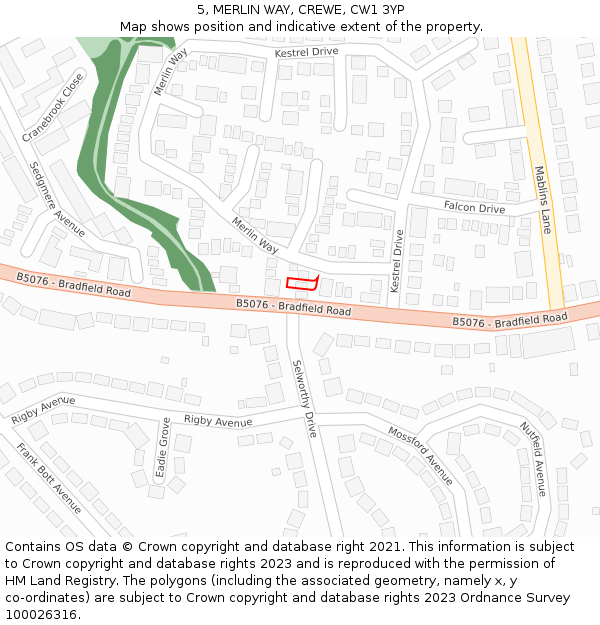 5, MERLIN WAY, CREWE, CW1 3YP: Location map and indicative extent of plot