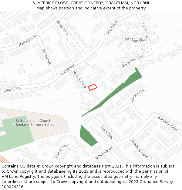 5, MERRICK CLOSE, GREAT GONERBY, GRANTHAM, NG31 8NL: Location map and indicative extent of plot