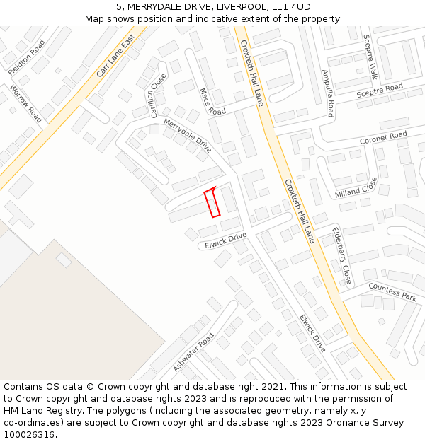 5, MERRYDALE DRIVE, LIVERPOOL, L11 4UD: Location map and indicative extent of plot