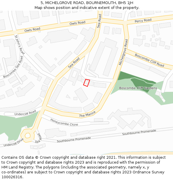 5, MICHELGROVE ROAD, BOURNEMOUTH, BH5 1JH: Location map and indicative extent of plot