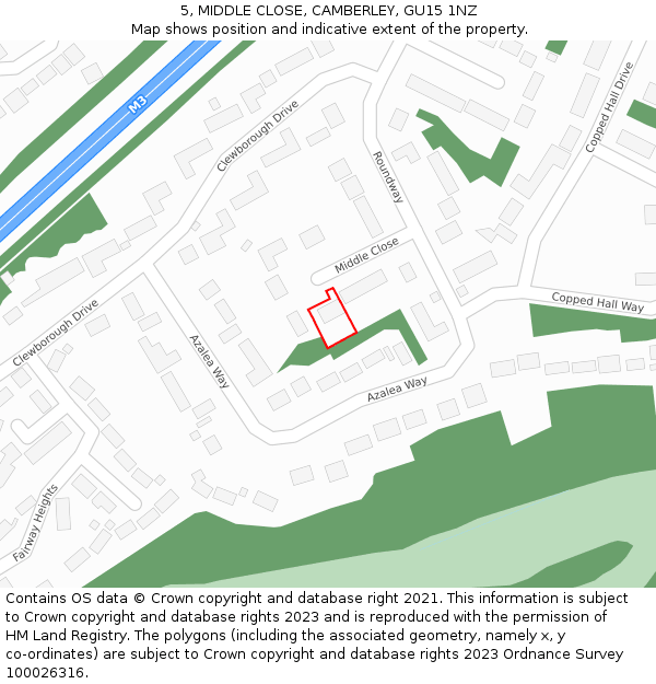 5, MIDDLE CLOSE, CAMBERLEY, GU15 1NZ: Location map and indicative extent of plot