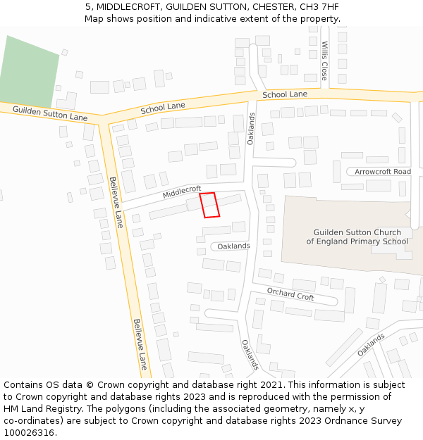 5, MIDDLECROFT, GUILDEN SUTTON, CHESTER, CH3 7HF: Location map and indicative extent of plot