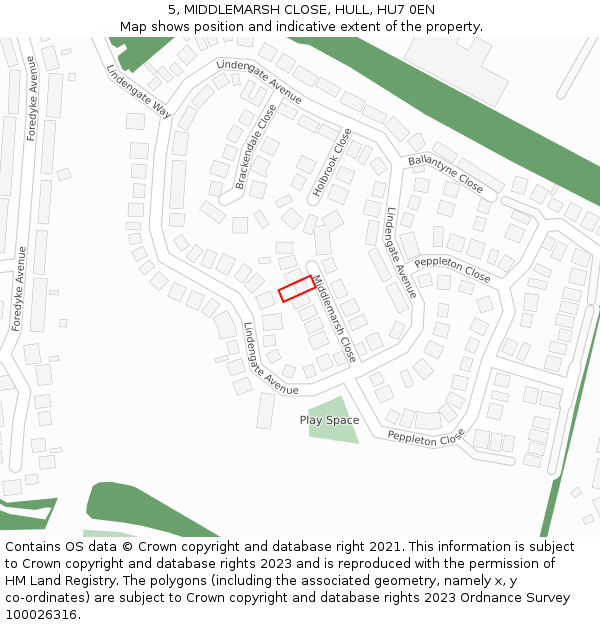 5, MIDDLEMARSH CLOSE, HULL, HU7 0EN: Location map and indicative extent of plot